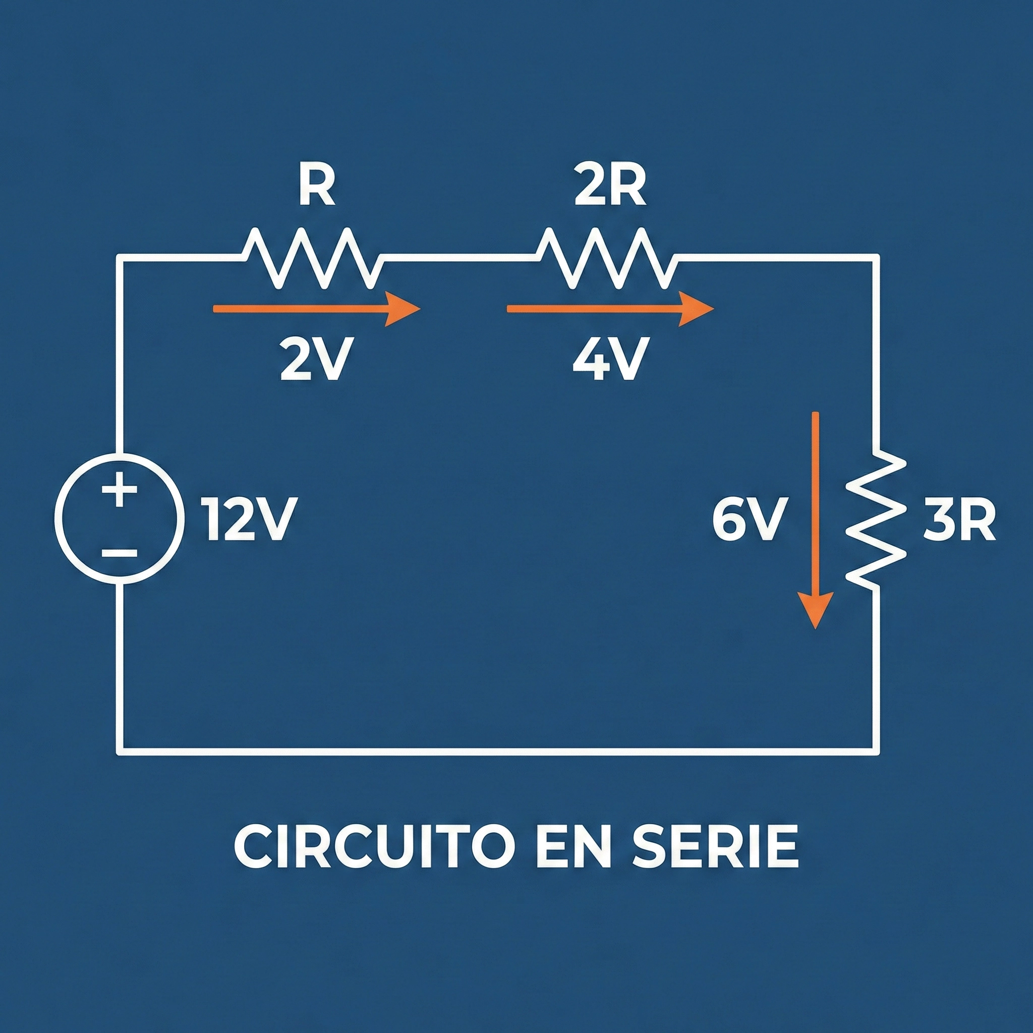Ejemplo de la ley de Ohm con resistencias en serie y distribución de voltaje